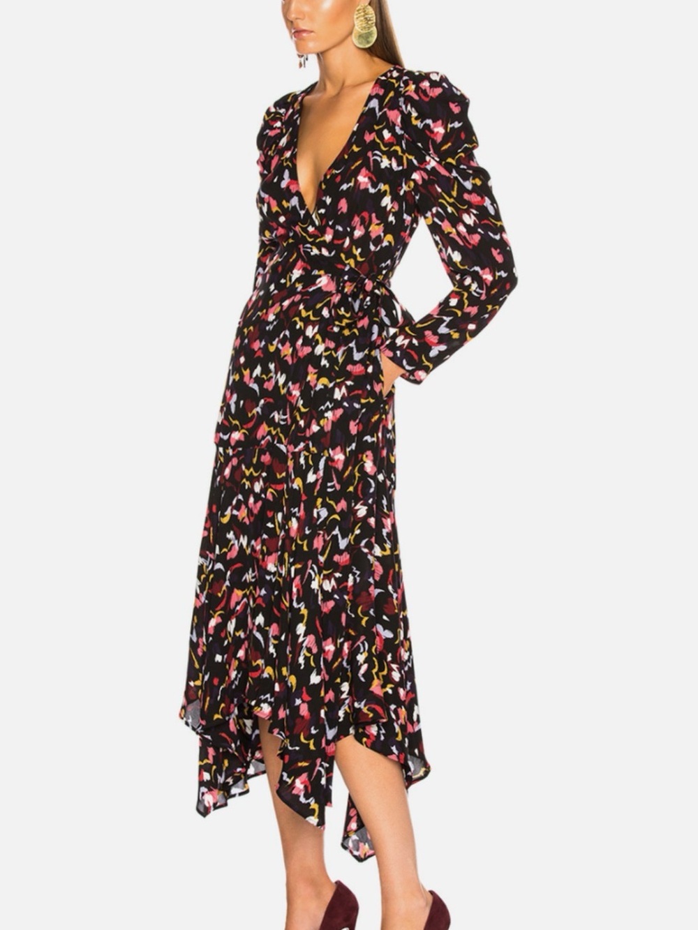 A.L.C. Black Asymmetrical Floral Midi Dress wrap dress Tianna Dress size 8